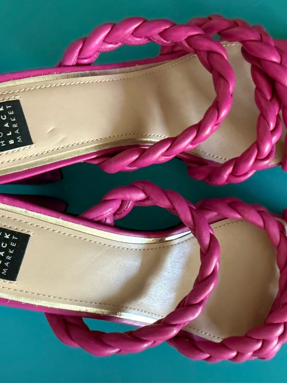 White House Black Market Women's Pink Braided Strap Heeled Sandals